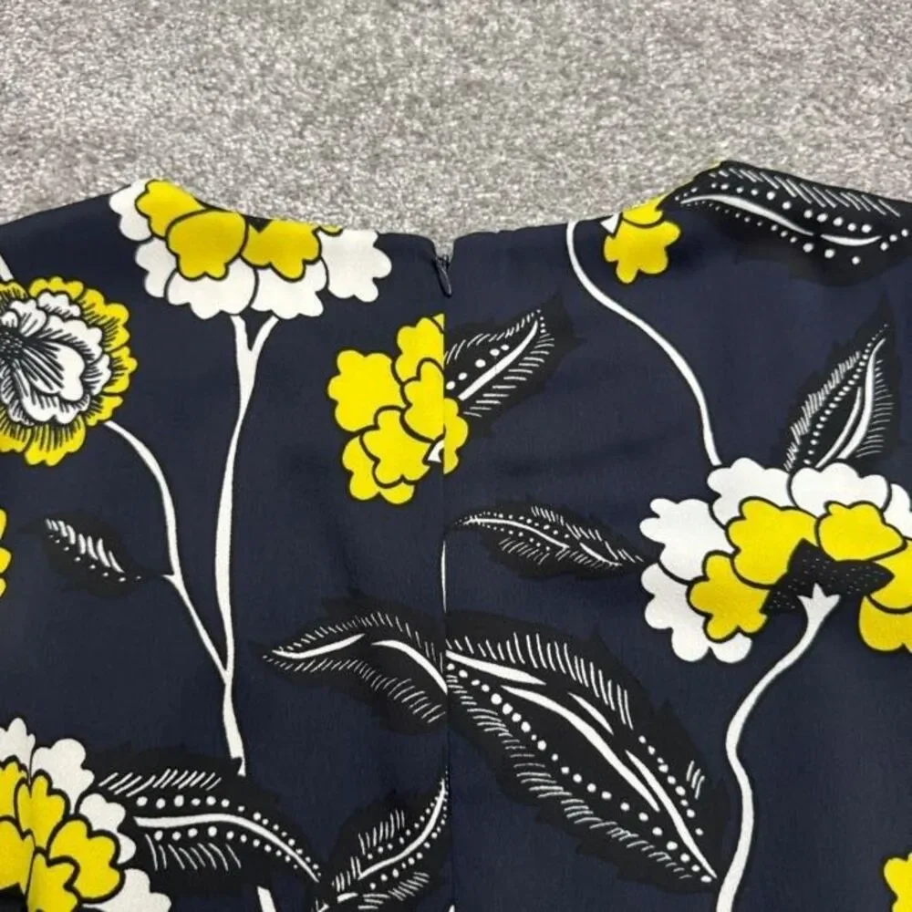 Boden Midi Sheath Dress Womens US10R UK14R Navy Blue Yellow Floral 3/4 Sleeve